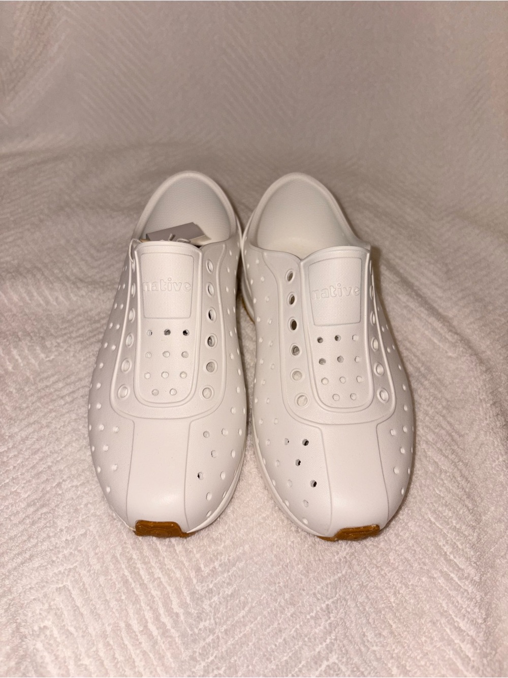 Native White Kids Slip-On Sneakers with Tan Heel Tabs